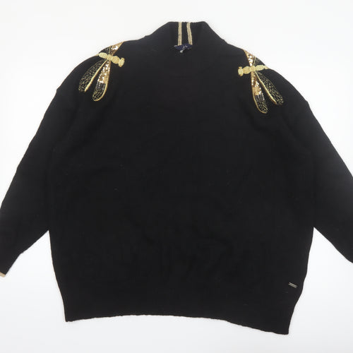 Joules Women’s Black Sequin Dragonfly High Neck Long Sleeve Jumper Size 20
