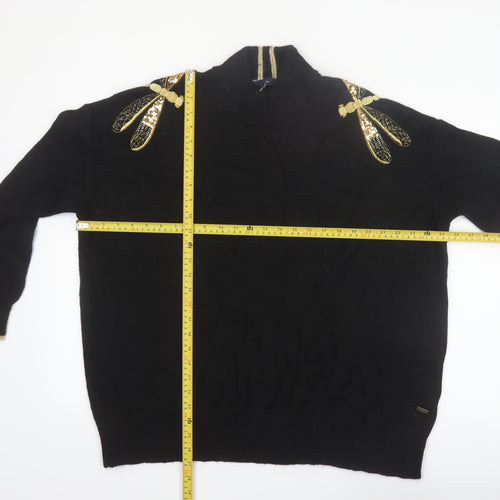 Joules Women’s Black Sequin Dragonfly High Neck Long Sleeve Jumper Size 20