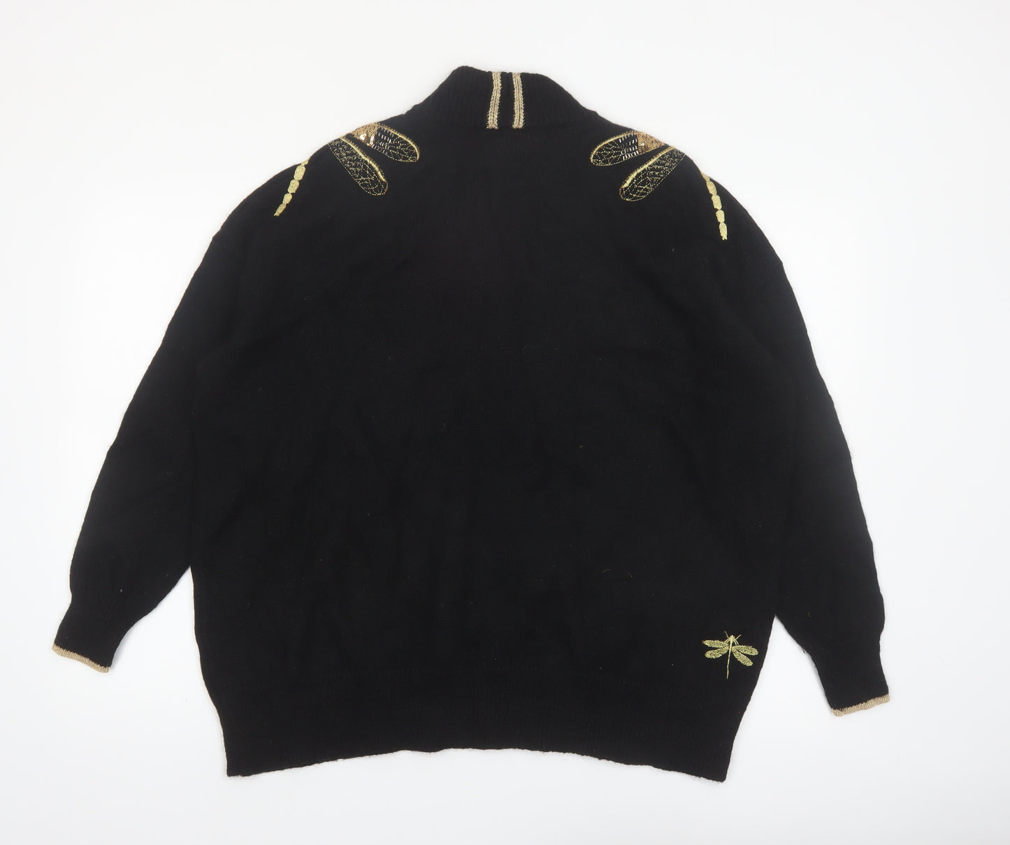 Joules Women’s Black Sequin Dragonfly High Neck Long Sleeve Jumper Size 20