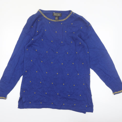 Mauraaa Women Blue Beaded Long Sleeve Pullover Jumper Size M
