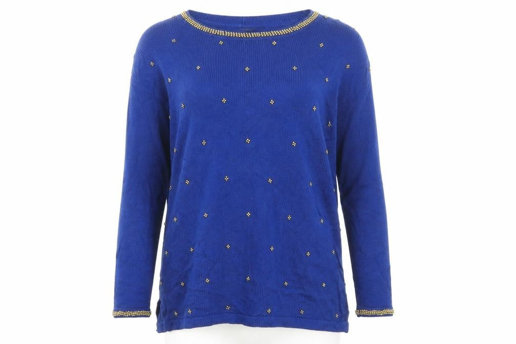 Front view of Mauraaa Women Blue Beaded Long Sleeve jumper, size M