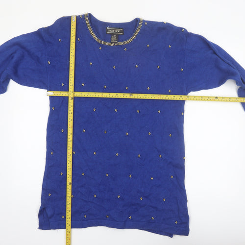 Mauraaa Women Blue Beaded Long Sleeve Pullover Jumper Size M