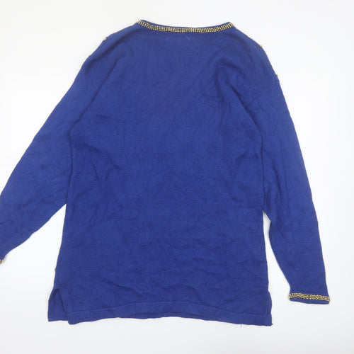 Mauraaa Women Blue Beaded Long Sleeve Pullover Jumper Size M