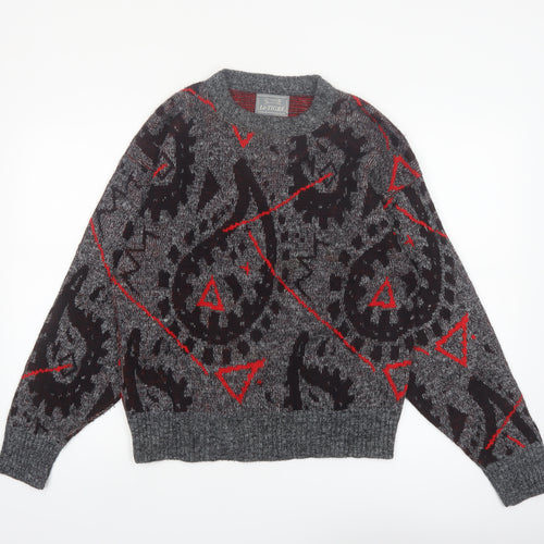 Le Tigre Men's Grey Geometric Knit Pullover Jumper Size M