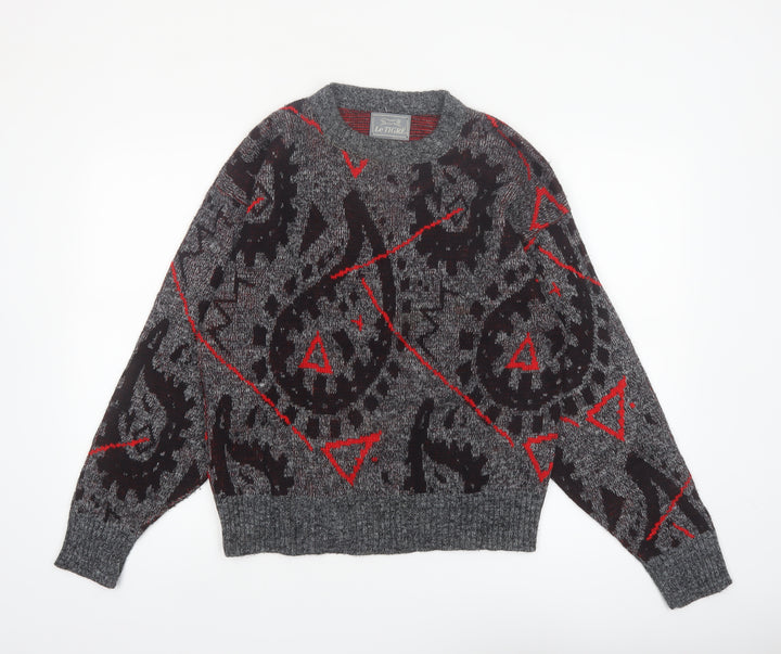 Le Tigre Men's Grey Geometric Knit Pullover Jumper Size M