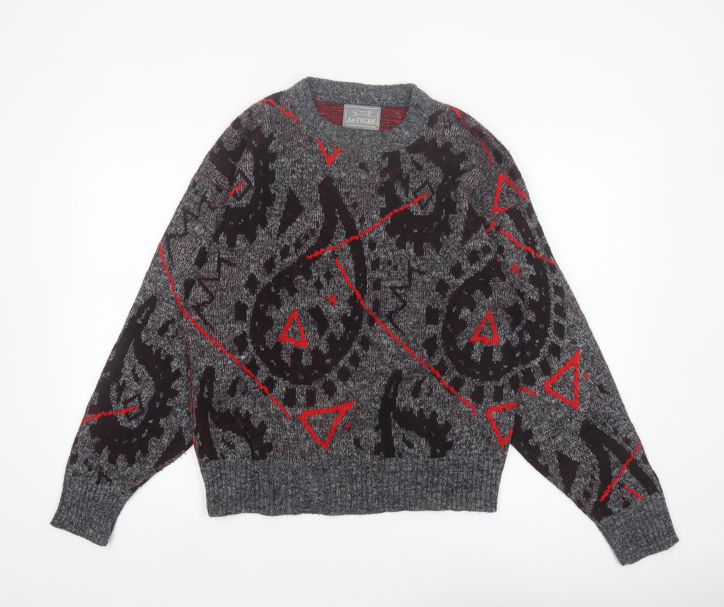 Le Tigre Men's Grey Geometric Knit Pullover Jumper Size M