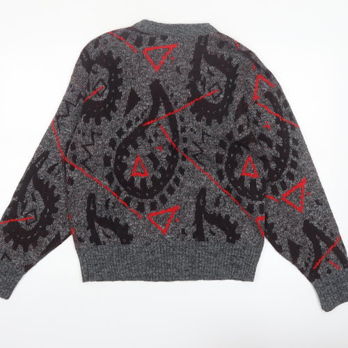 Le Tigre Men's Grey Geometric Knit Pullover Jumper Size M