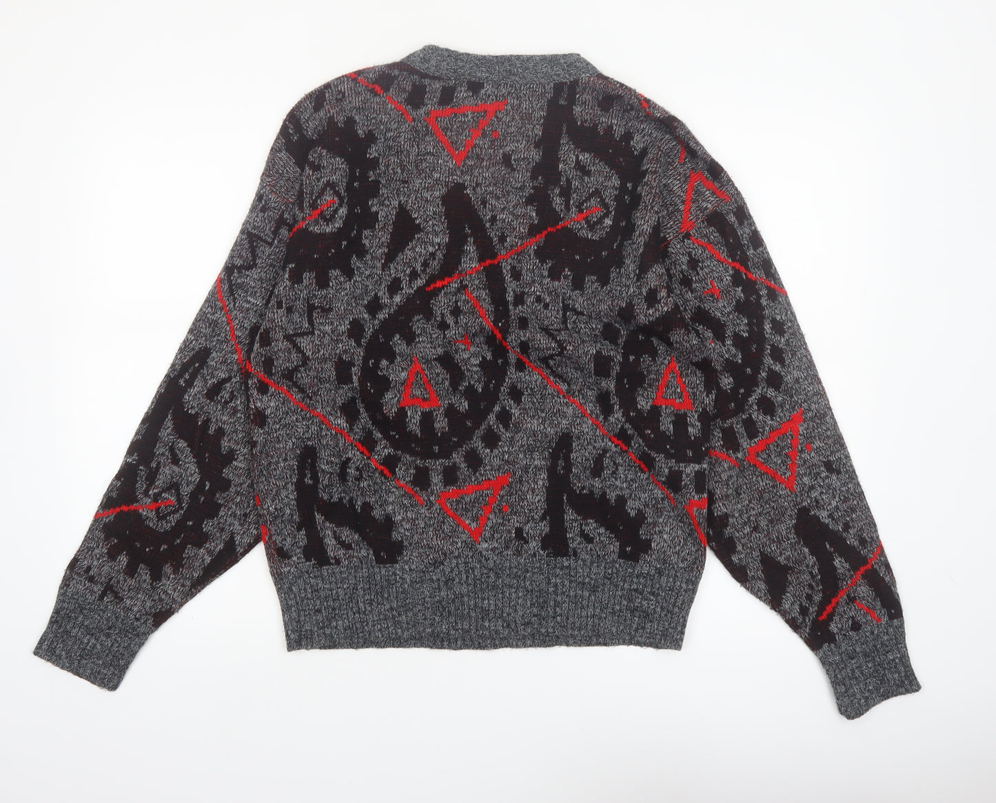 Le Tigre Men's Grey Geometric Knit Pullover Jumper Size M