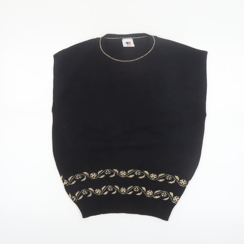 Sweater Bazaar Womens Black Sleeveless Knit Vest M Floral Detail