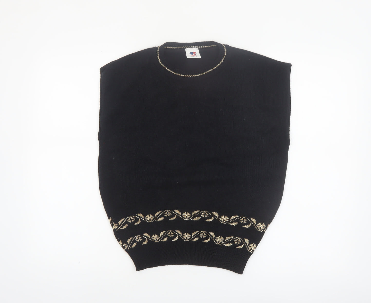 Sweater Bazaar Womens Black Sleeveless Knit Vest M Floral Detail
