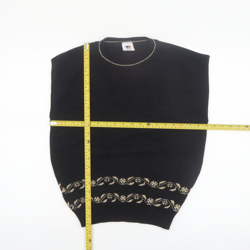 Sweater Bazaar Womens Black Sleeveless Knit Vest M Floral Detail