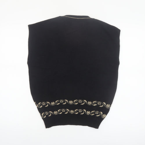 Sweater Bazaar Womens Black Sleeveless Knit Vest M Floral Detail