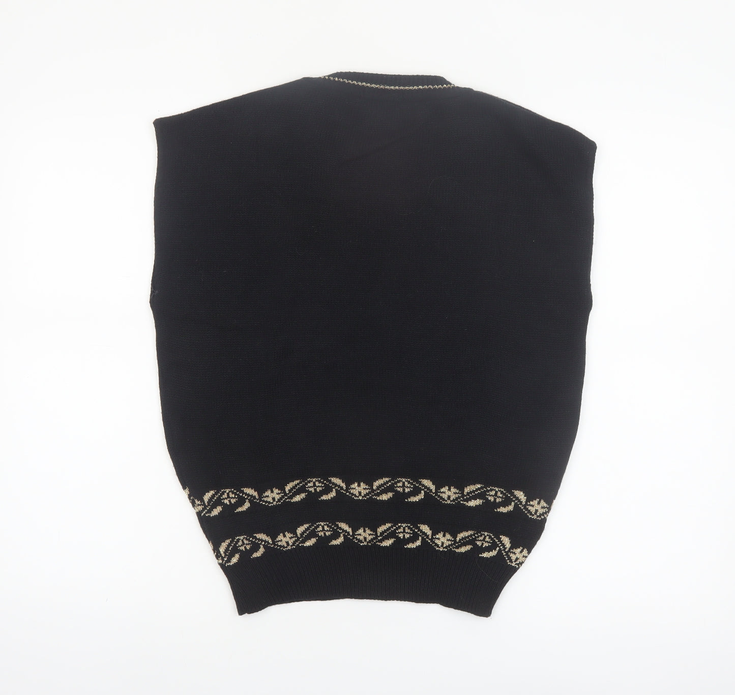 Sweater Bazaar Womens Black Sleeveless Knit Vest M Floral Detail