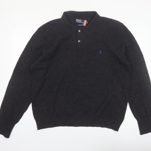 Ralph Lauren Men's Black Wool Collared Pullover Jumper XL