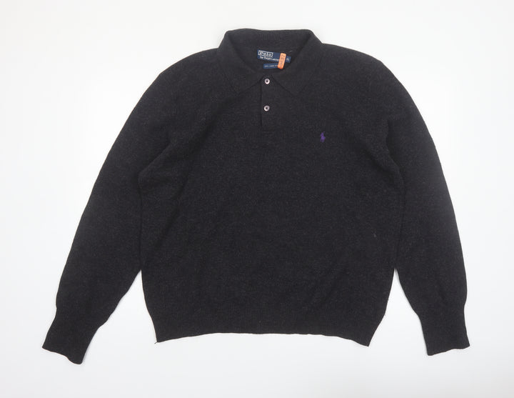 Ralph Lauren Men's Black Wool Collared Pullover Jumper XL