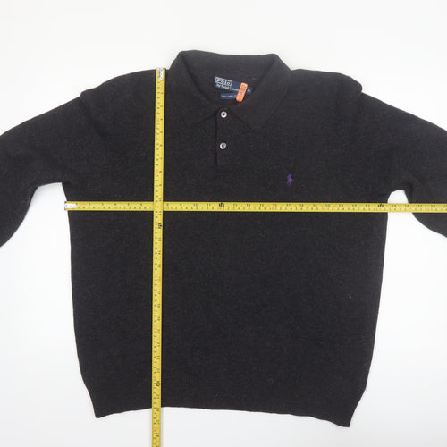 Ralph Lauren Men's Black Wool Collared Pullover Jumper XL