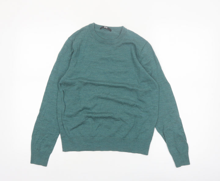 Uniqlo Women Green Merino Wool Crew Neck Long Sleeve Jumper M