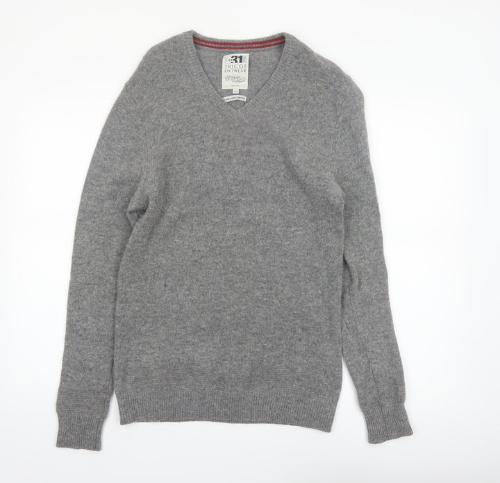 Le 31 Men’s Grey Lambswool V-Neck Pullover Jumper S