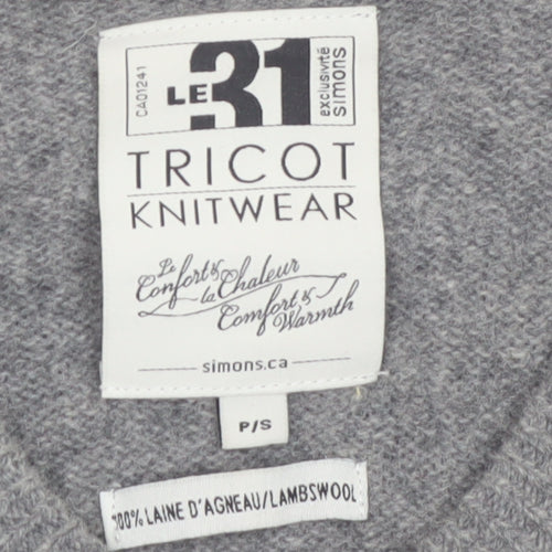 Le 31 Men’s Grey Lambswool V-Neck Pullover Jumper S