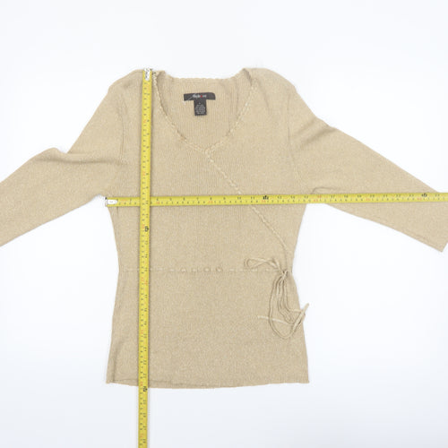 Style & Co Women Beige L Wrap V-Neck Silk Blend Jumper