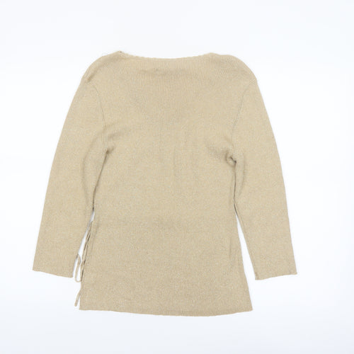 Style & Co Women Beige L Wrap V-Neck Silk Blend Jumper