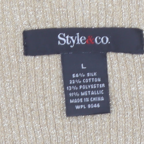 Style & Co Women Beige L Wrap V-Neck Silk Blend Jumper