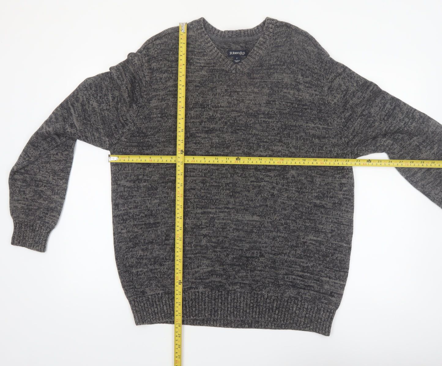 St. John's Bay Men's Grey Cotton V-Neck Pullover Jumper L