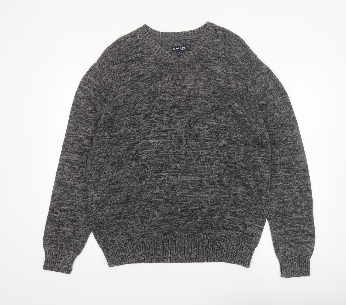 St. John's Bay Men's Grey Cotton V-Neck Pullover Jumper L