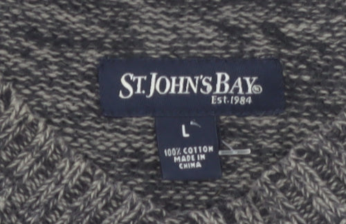 St. John's Bay Men's Grey Cotton V-Neck Pullover Jumper L
