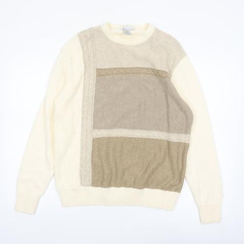 Geoffrey Beene Men's Beige Cotton Cable-Knit Pullover Jumper M