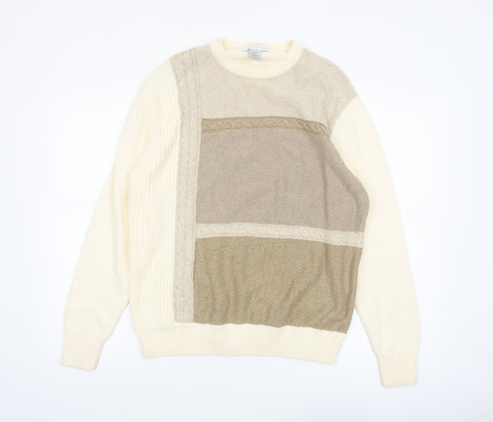 Geoffrey Beene Men's Beige Cotton Cable-Knit Pullover Jumper M