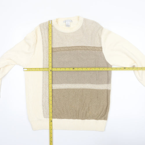 Geoffrey Beene Men's Beige Cotton Cable-Knit Pullover Jumper M