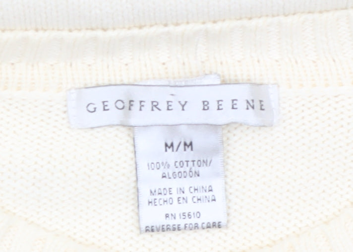 Geoffrey Beene Men's Beige Cotton Cable-Knit Pullover Jumper M