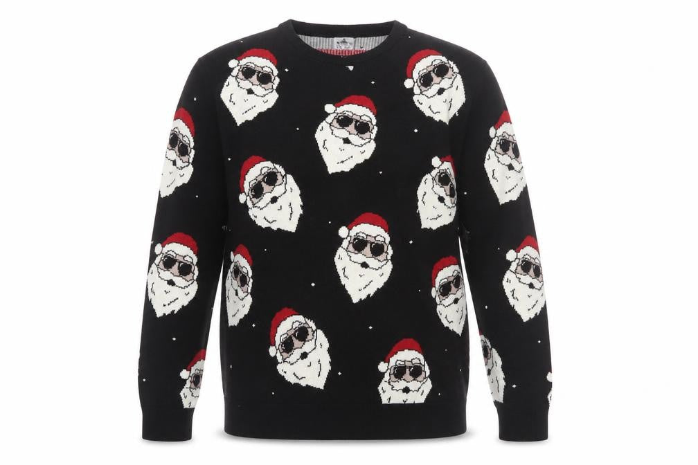 Front view of George Men’s Black XL Christmas Santa Jumper Knit Pullover