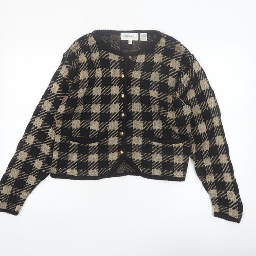 Baxter & Wells Womens Black Beige Plaid Cardigan M Acrylic Metallic Knit