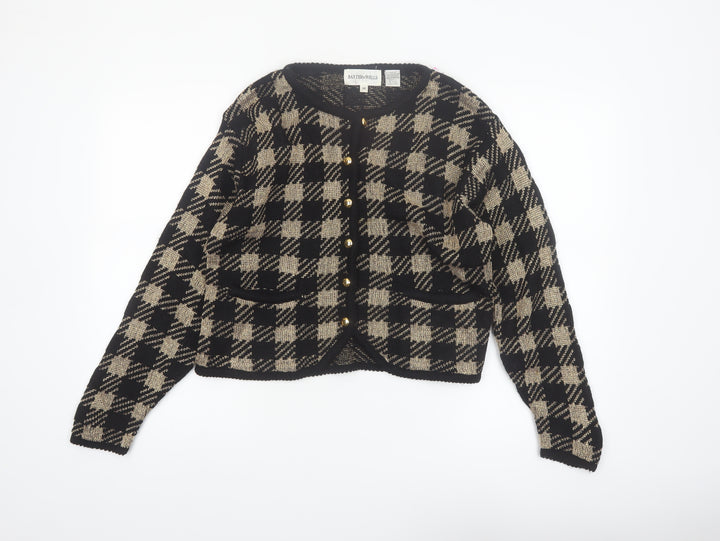 Baxter & Wells Womens Black Beige Plaid Cardigan M Acrylic Metallic Knit