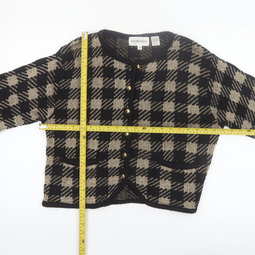 Baxter & Wells Womens Black Beige Plaid Cardigan M Acrylic Metallic Knit