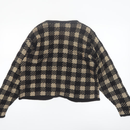 Baxter & Wells Womens Black Beige Plaid Cardigan M Acrylic Metallic Knit