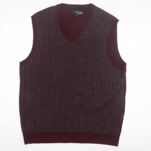 Club Room Men's Brown Houndstooth Wool Blend V-Neck Vest L