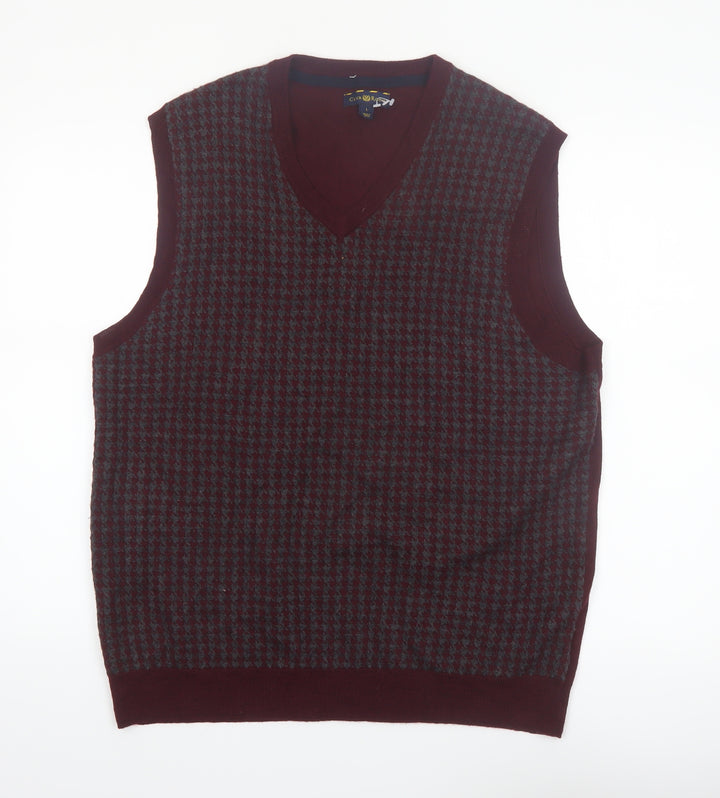 Club Room Men's Brown Houndstooth Wool Blend V-Neck Vest L