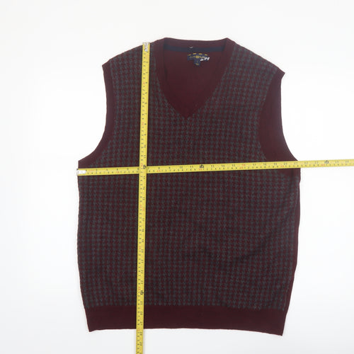 Club Room Men's Brown Houndstooth Wool Blend V-Neck Vest L