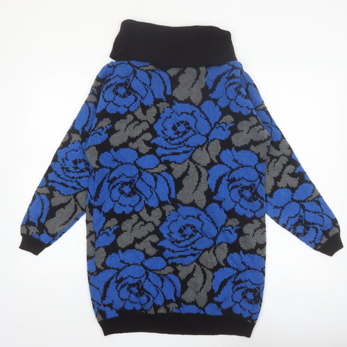 Gitano Women Blue Floral Roll Neck Long Sleeve Knit Jumper L