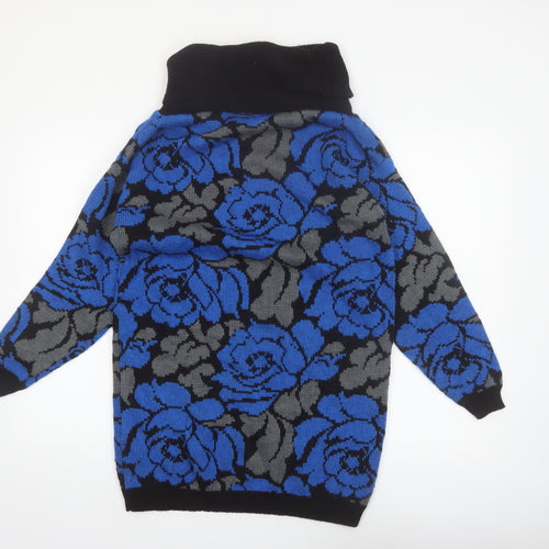 Gitano Women Blue Floral Roll Neck Long Sleeve Knit Jumper L