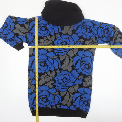 Gitano Women Blue Floral Roll Neck Long Sleeve Knit Jumper L