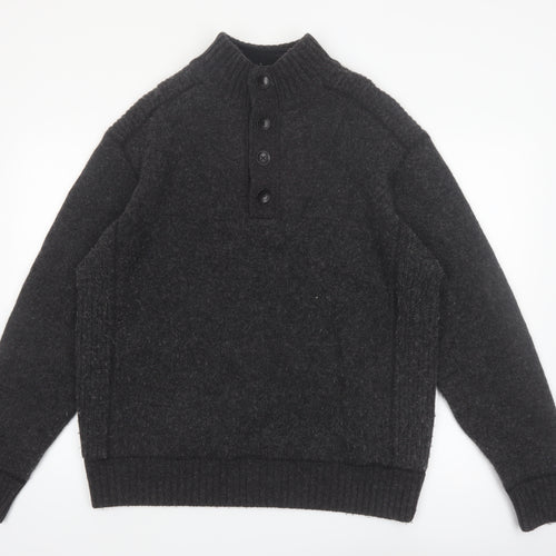 Next Men’s Grey Lambswool Henley Jumper XL Mock Neck
