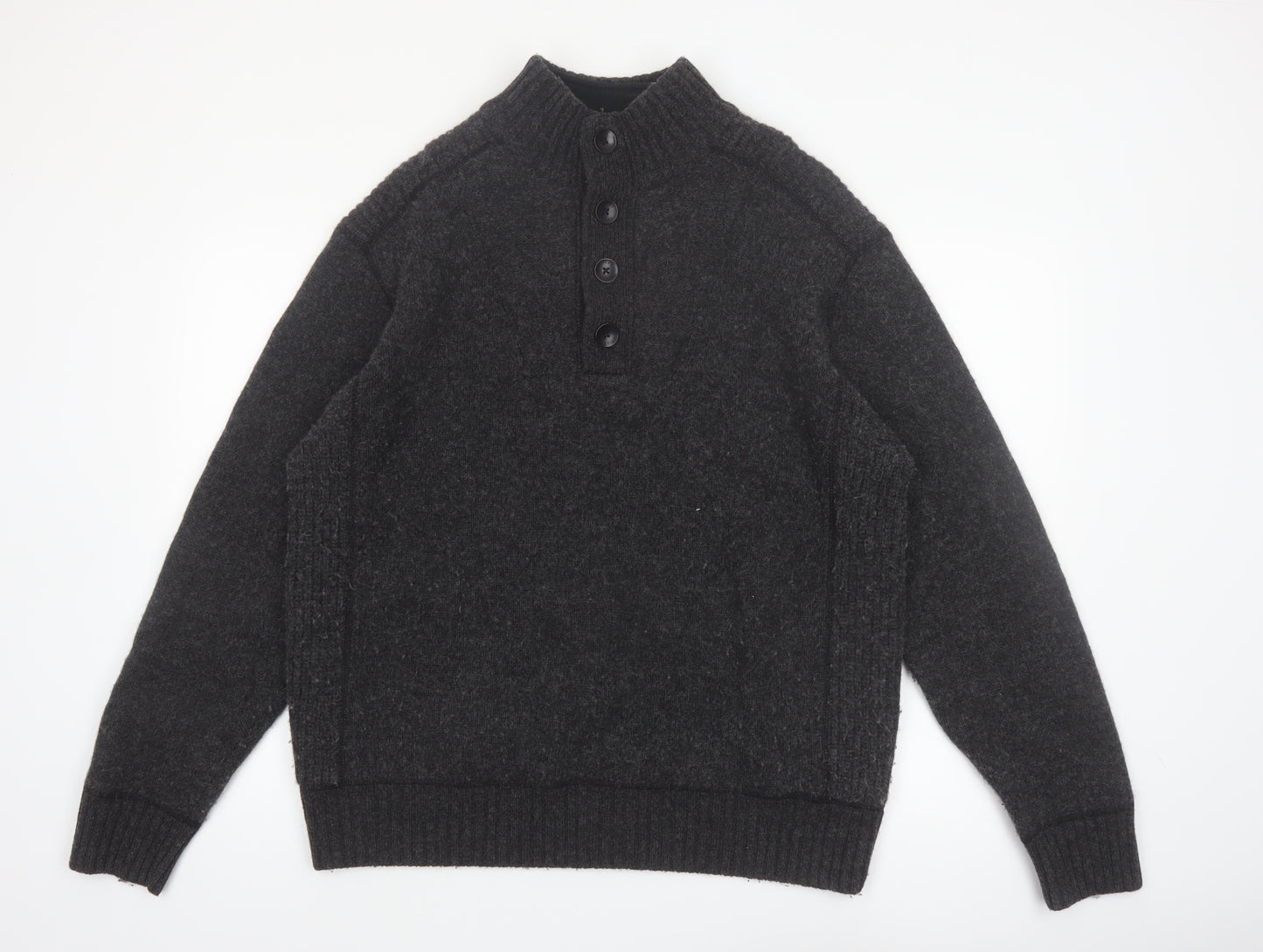 Next Men’s Grey Lambswool Henley Jumper XL Mock Neck