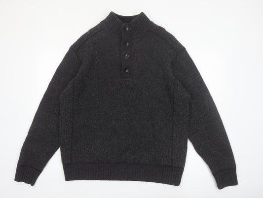 Next Men’s Grey Lambswool Henley Jumper XL Mock Neck