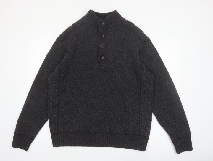 Next Men’s Grey Lambswool Henley Jumper XL Mock Neck
