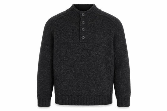 Front view of Next Men’s Grey Lambswool Henley Jumper XL Mock Neck