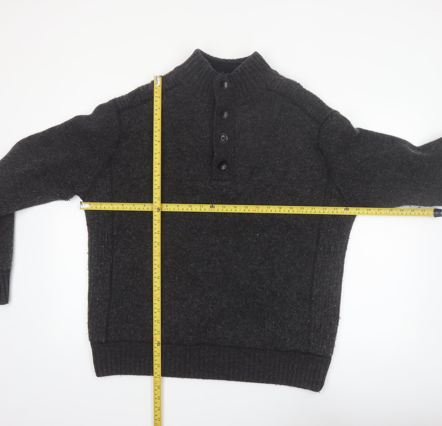 Next Men’s Grey Lambswool Henley Jumper XL Mock Neck